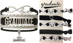 Graduation Jewelry Black Bracelet Hair Ties Set